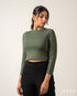 Ribbed Spandex Long Sleeve Crop Top 70773